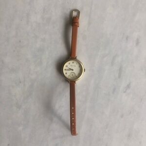 House of Florrie Pearl Slim Strap Watch in Brown